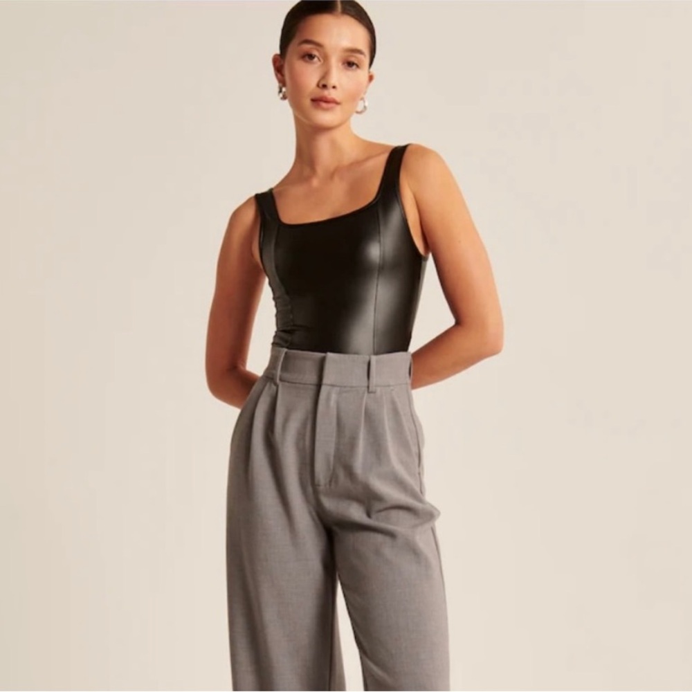 Abercrombie & Fitch Black Faux Leather Bodysuit S